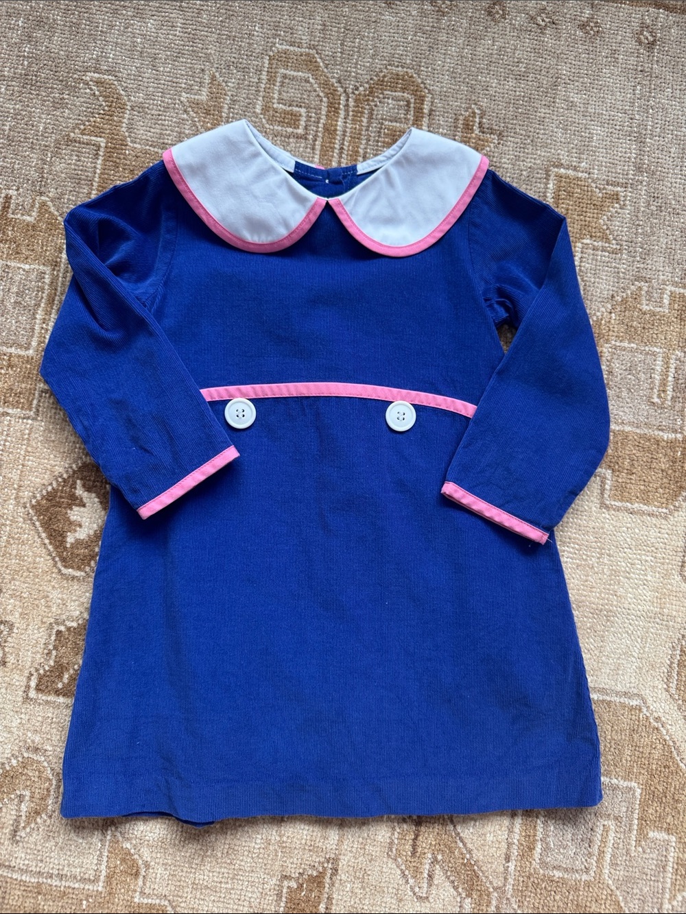 Beaufort Bonnet Girls Royal Blue Dress with Pink Trim and White Peter Pan Collar